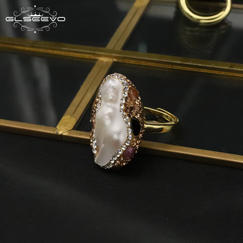 GLSEEVO-Bague en Perles Baroques Naturelles pour Femme, Bijoux Exquis, Mode Simple, Élégante, Person