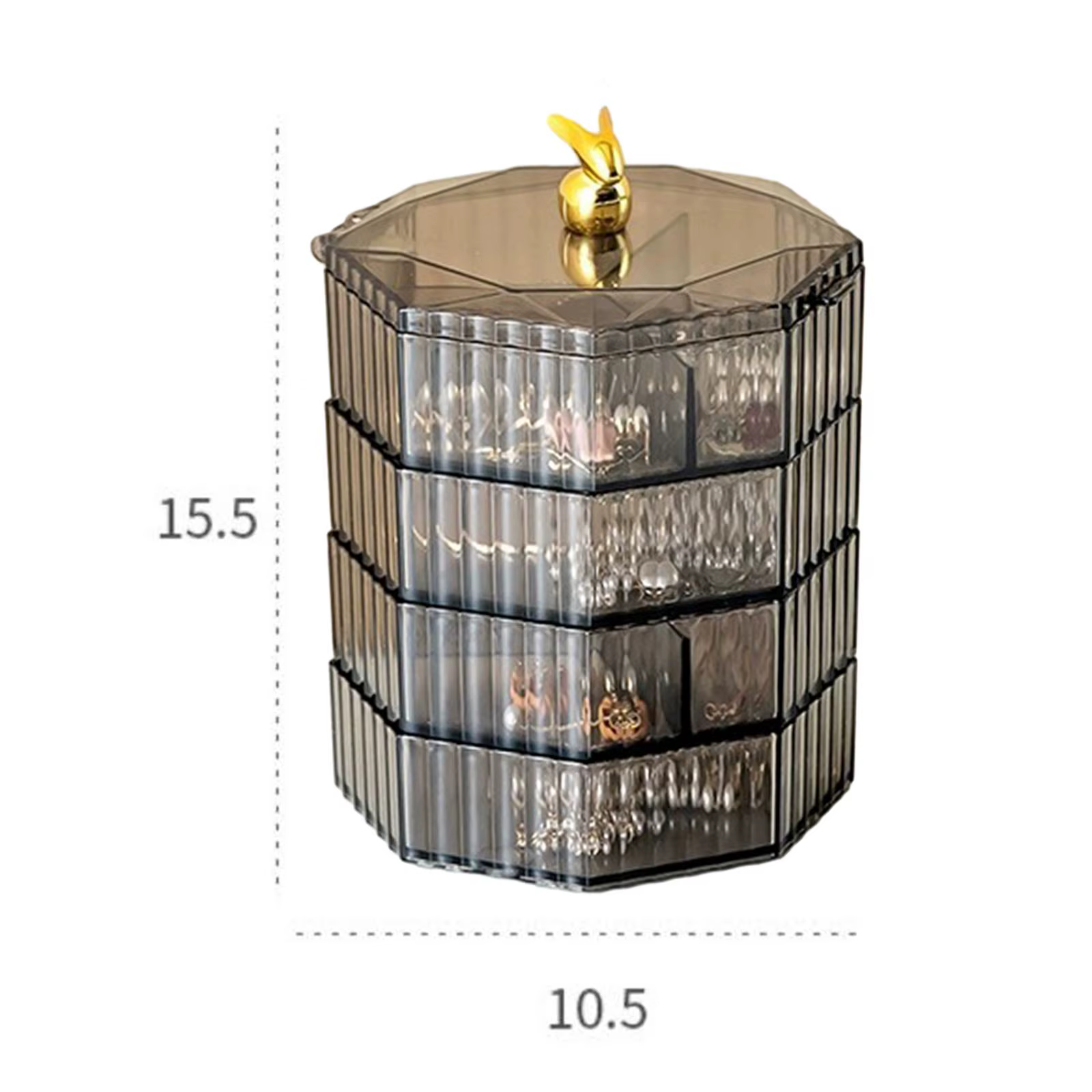 Boîte de rangement rotative pour bijoux, transparente, 10.5cm x 15.5