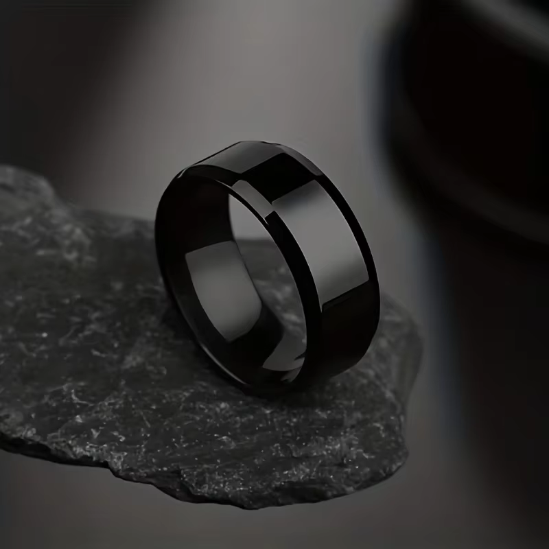 Bague en acier inoxydable classique noir doré argenté brillant hommes anneaux