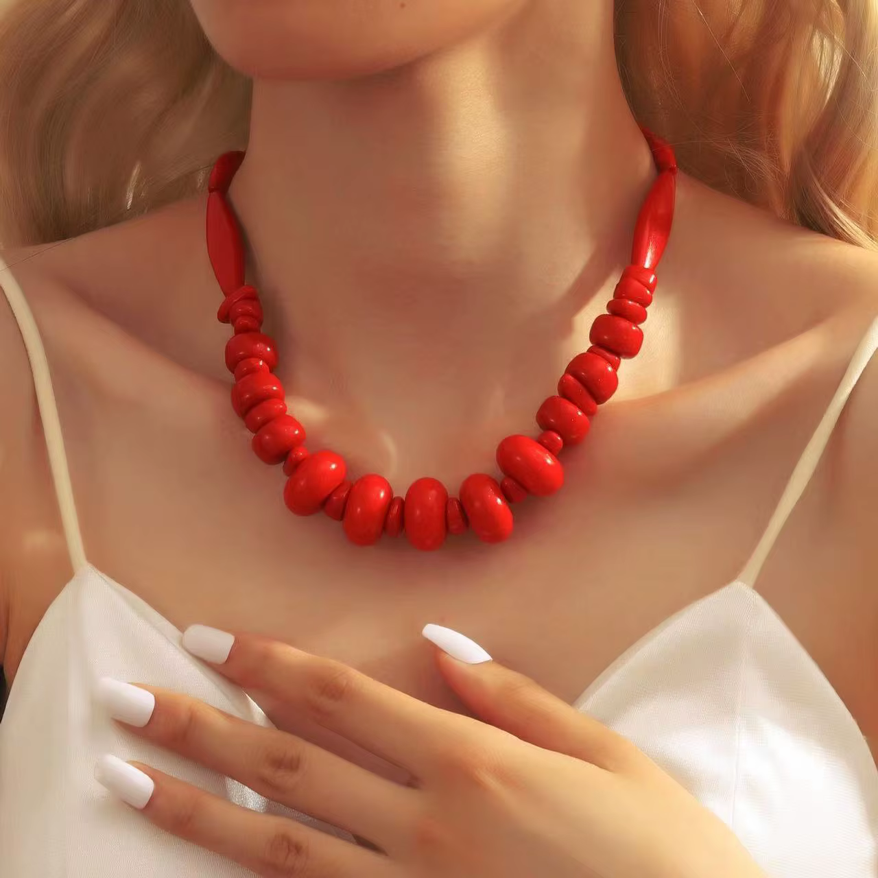 Collier Double couche de Style Boho pour femmes, en résine de corail, à la mode, personnalité, plant