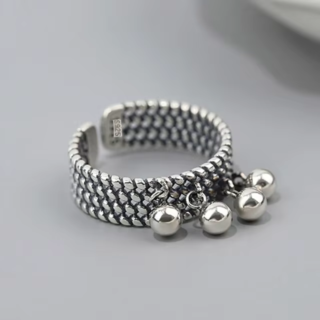 Bagues en argent avec pendentif pompon pour femme, perles chimcréatives, bijoux géométriques, cadeau
