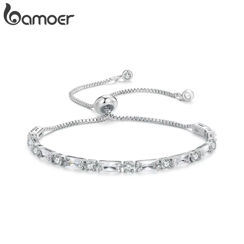 Bamoer – Bracelet de luxe carré en Zircon réglable, lien de chaîne en zircone scintillante pour homm