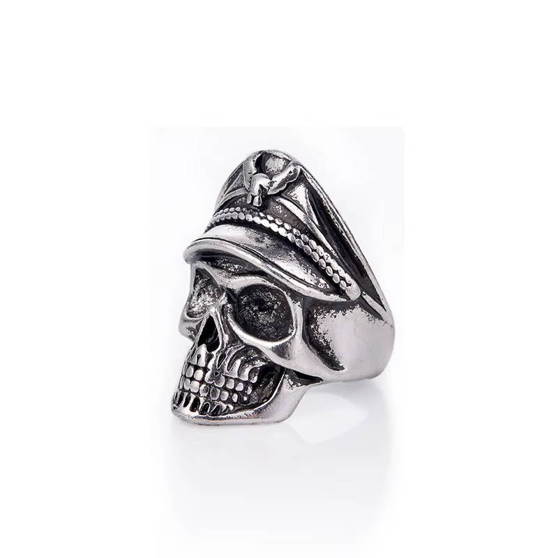 Bague tête de mort d'officier de la marine colorée rétro pour hommes, punk, gothique, rock, hip hop,