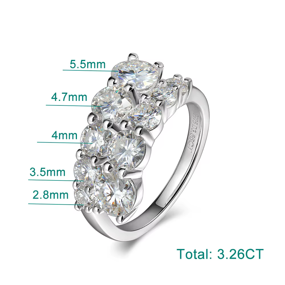 Bague en moissanite taille ronde pour femme, en argent S925, D VVS, 10 pierres, diamant de laboratoi