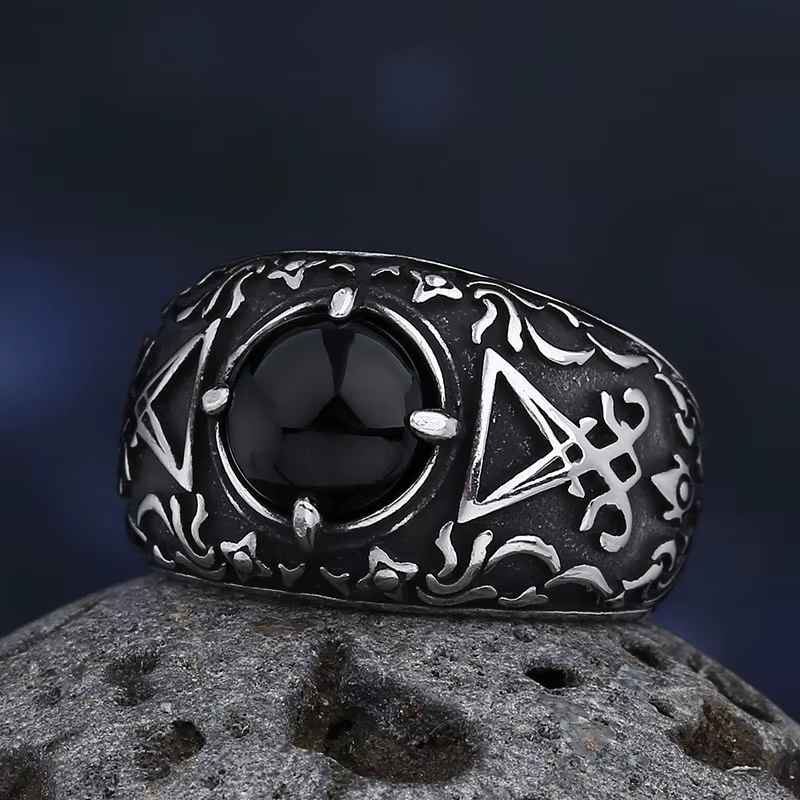 Bague Vintage Sigil Lucifer Rock pour Homme, Sceau Satan, Acier Inoxydable, Cadeau Bijoux Punk Rock,