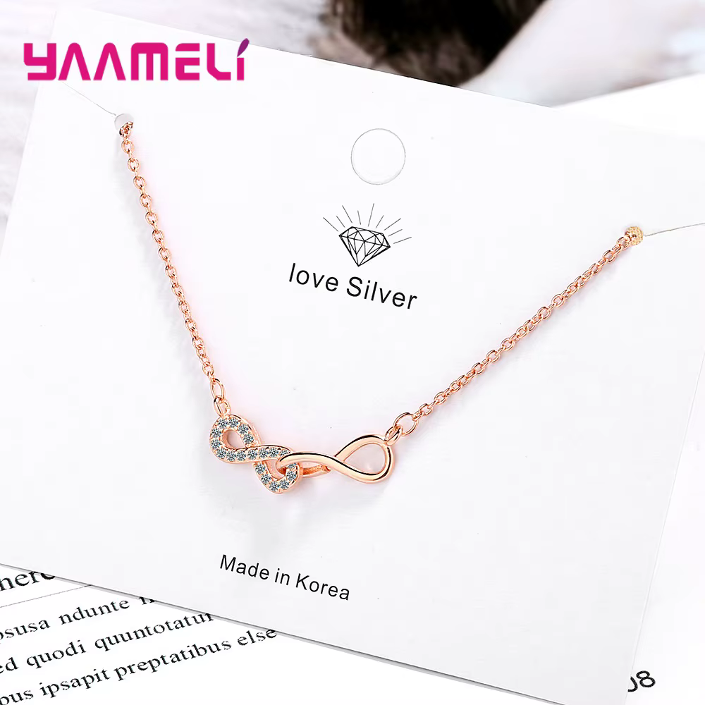 Extron Love-Collier ras du cou en argent regardé 925 pour femme, or rose, double lettre 8, cristal a
