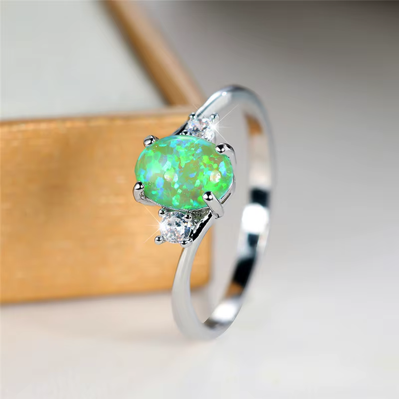 Bague en pierre naropale de feu verte pour femme, bijoux de fiançailles, document en argent, mode fé