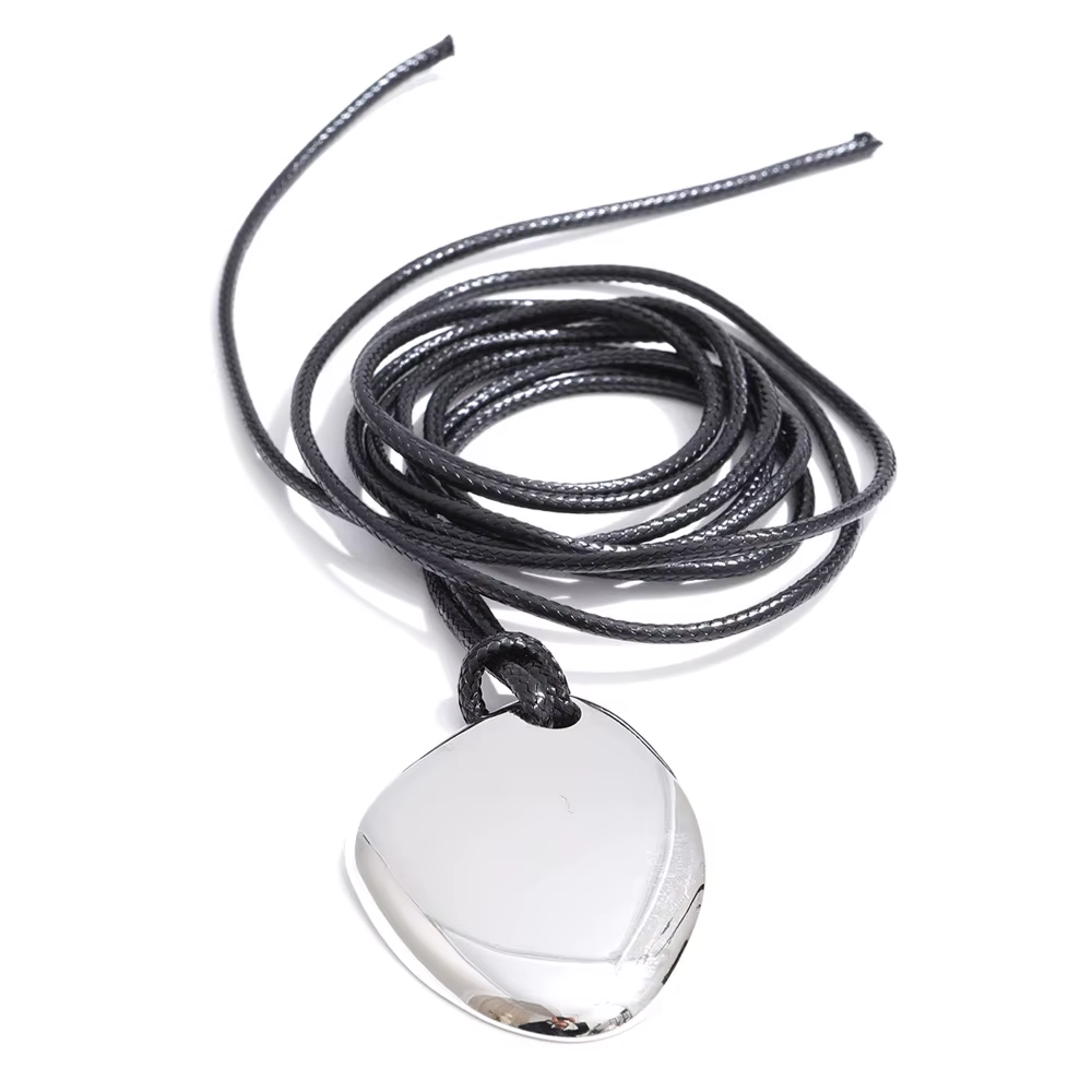 NiNice 140 cm acier inoxydable géométrique pendentif collier noir PU cuir chaîne longue suspension d