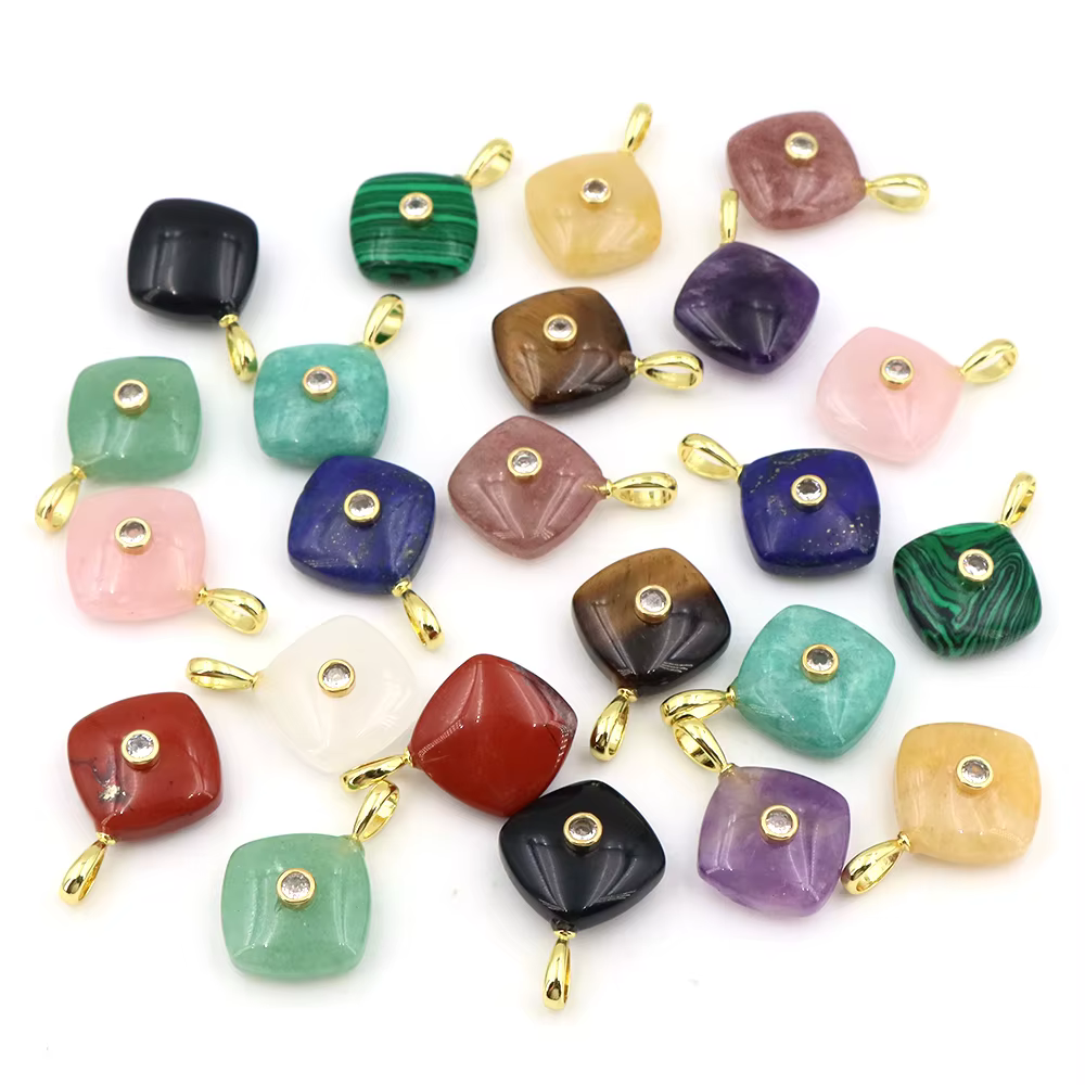 Pendentif en pierre naturelle géométrique en diamant et zircone, cristal de guérison, pour la fabric