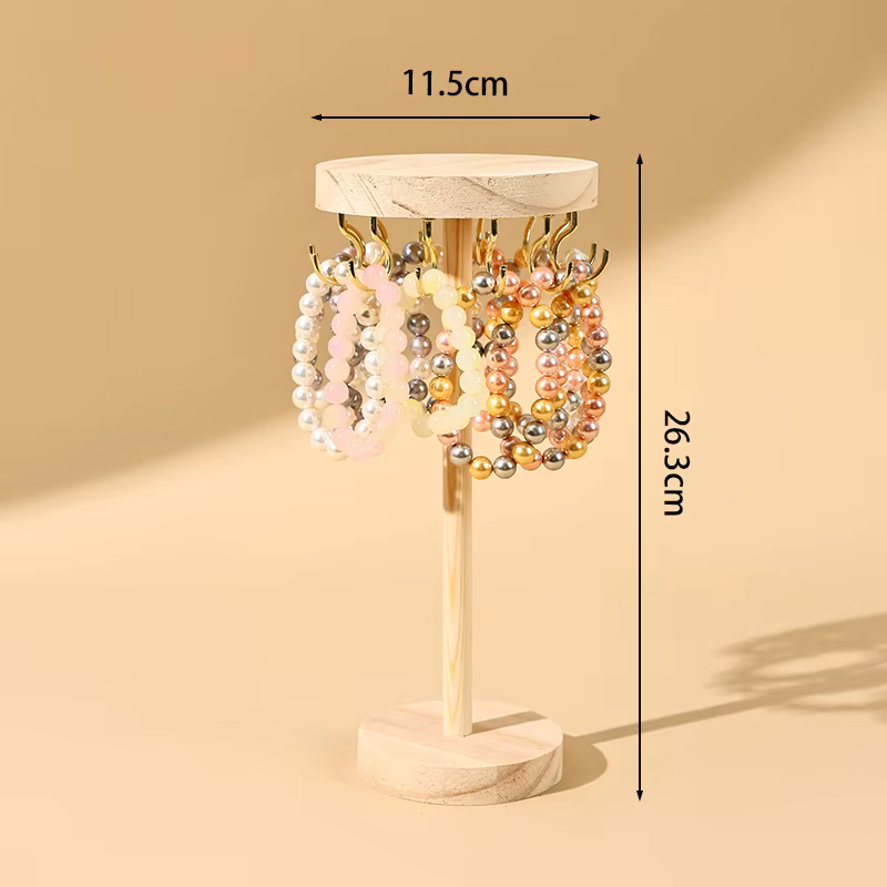 Organisateur de bijoux en bois avec crochets dorés 12/18 pièces, présentoir de bijoux en bois tour p