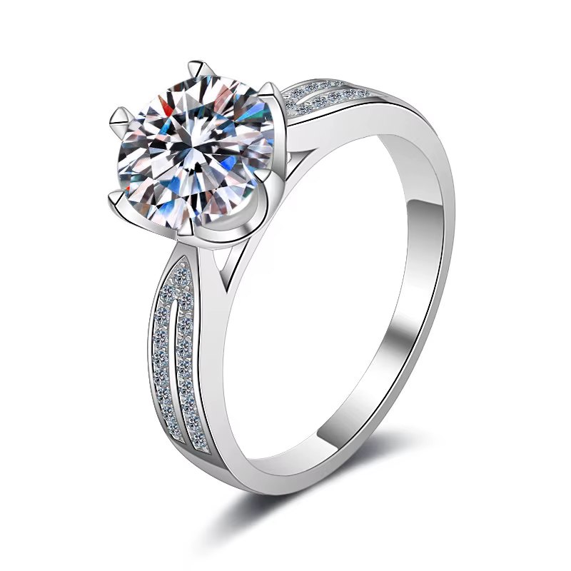 Bague de fiançailles en moissanite ronde 1CT 2CT, or blanc AU585/AU750, pour femme, 14K 18K, cadeau 
