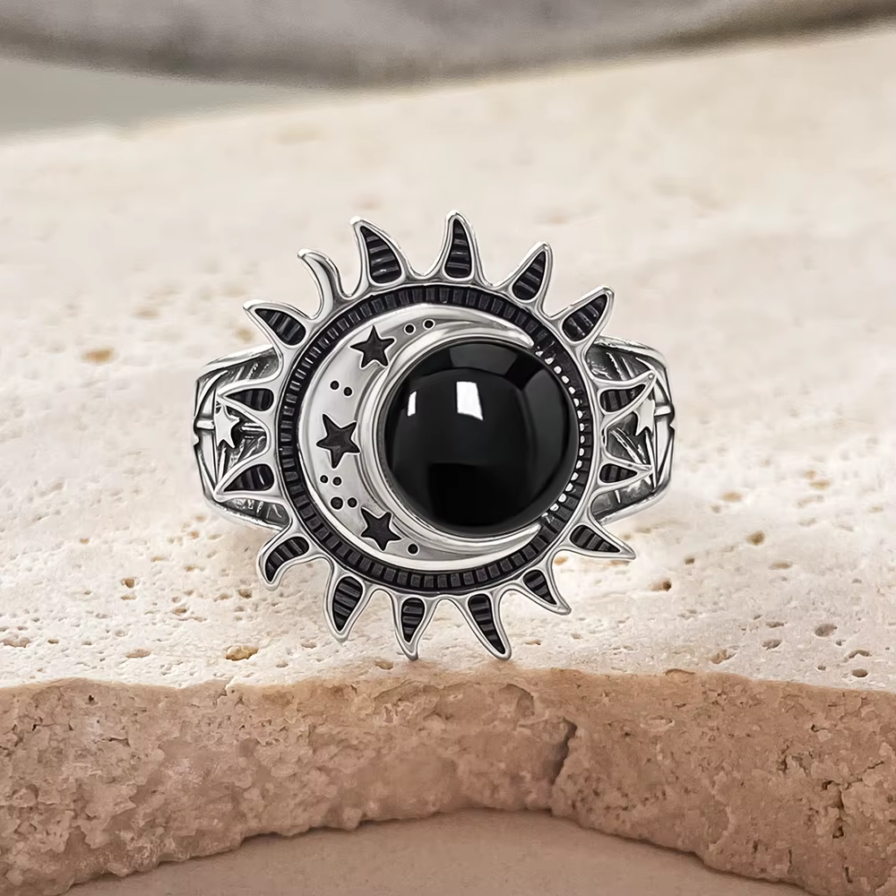 Bague en argent sterling 925 avec pierre de lune naturelle, bague bohème en forme d'étoile, soleil e