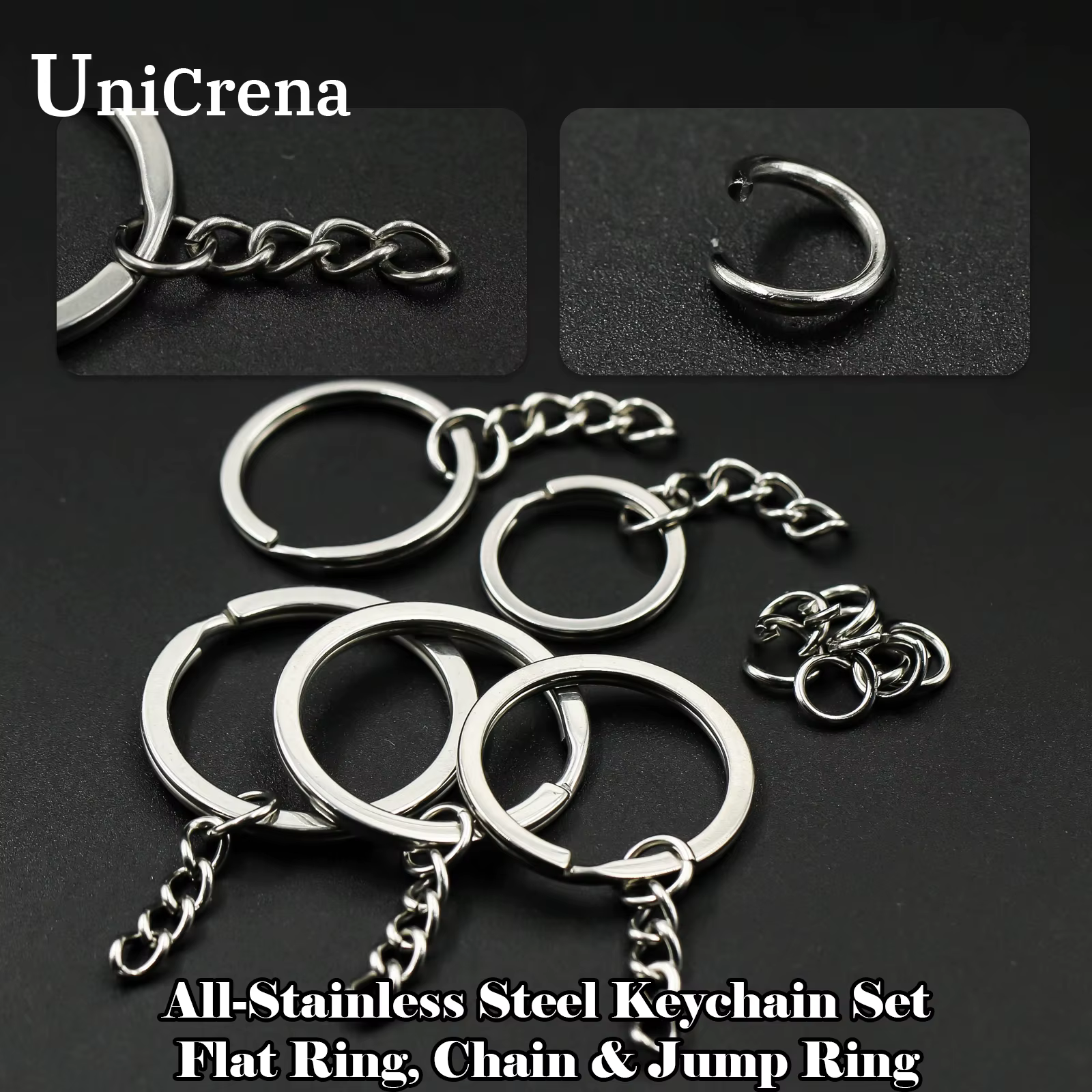 Unicrena Anneau à Bascule avec Chaîne Acier Inoxydable - Connecteur pour Porte-Clés, DIY Artisanat,