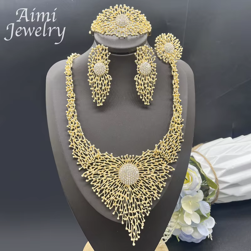 Ensemble de bijoux plaqués or 18 carats pour femme, collier africain italien, boucle d'oreille, brac