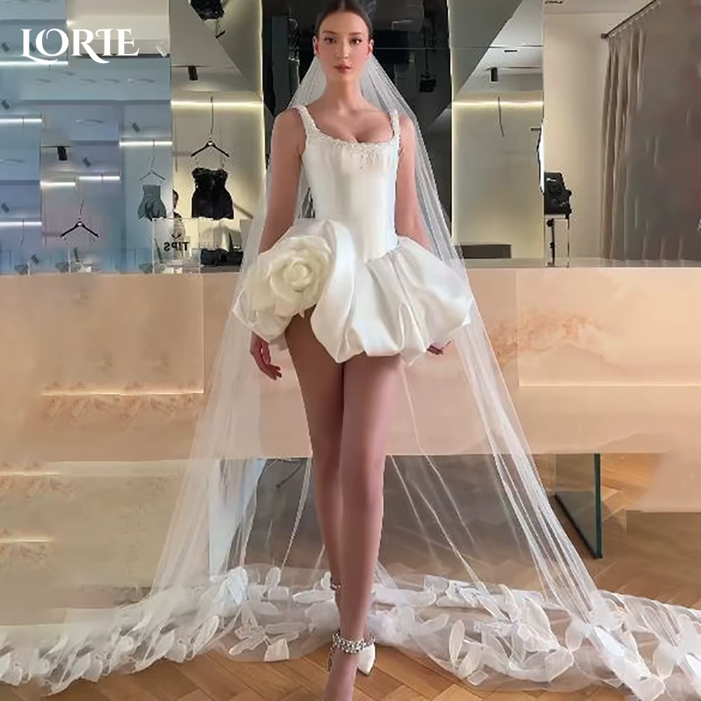 LORIE – robe de mariée courte élégante avec perles roses, boule bouffante, col carré, princesse Fari