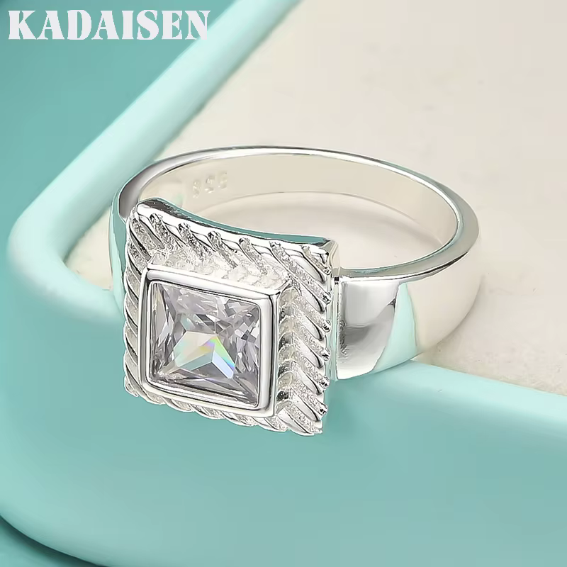 Zircon carré en argent sterling 925 7-10 #   Bague pour femme, bijoux de mode pour mariage et fiança