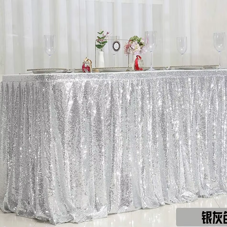 Jupe de Table à paillettes dorées, à volants plissés, pour Table ronde/rectangle/carrée, pour fête d