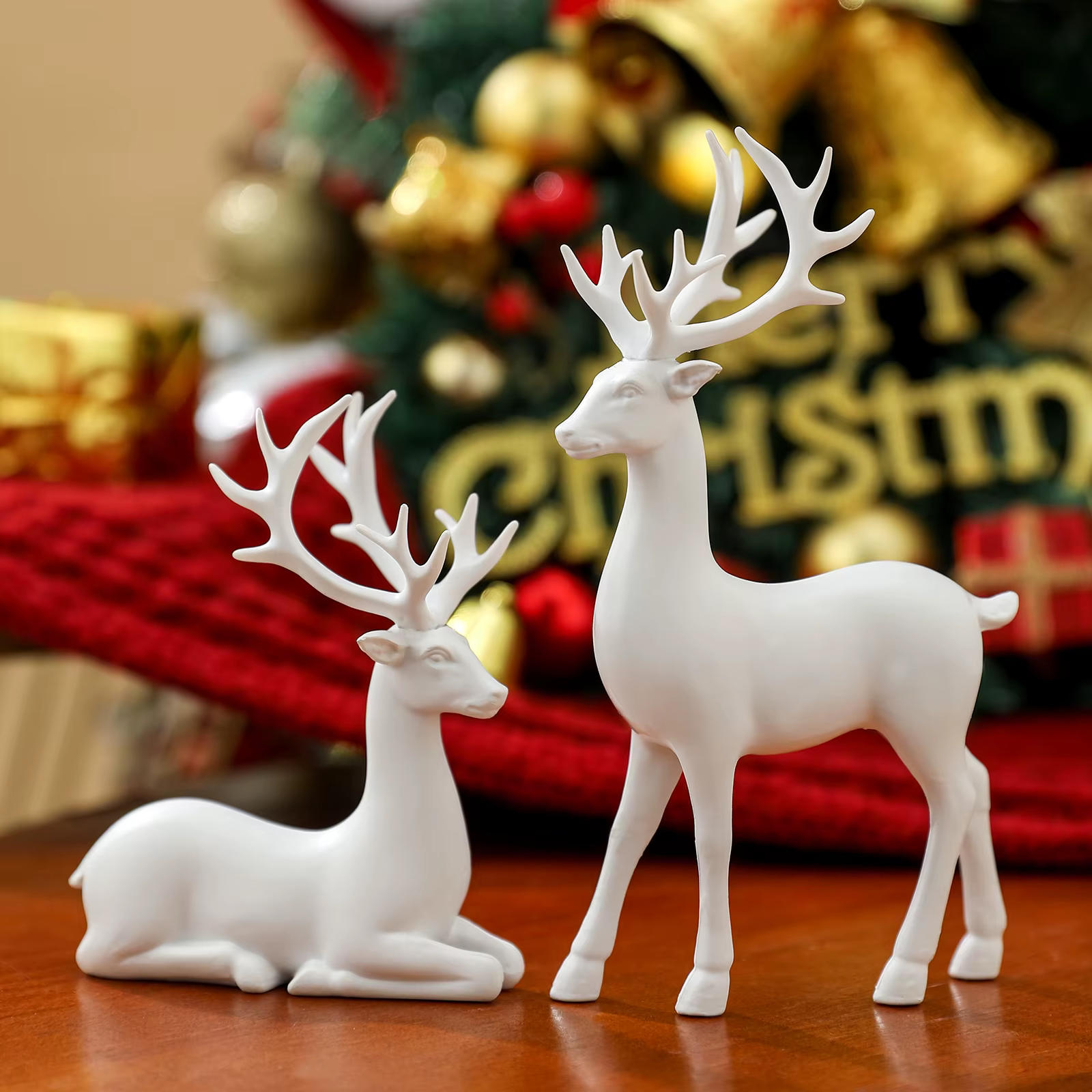 2 pièces décor de renne de noël résine debout assis cerf Figurine renne décoration de noël pour la m