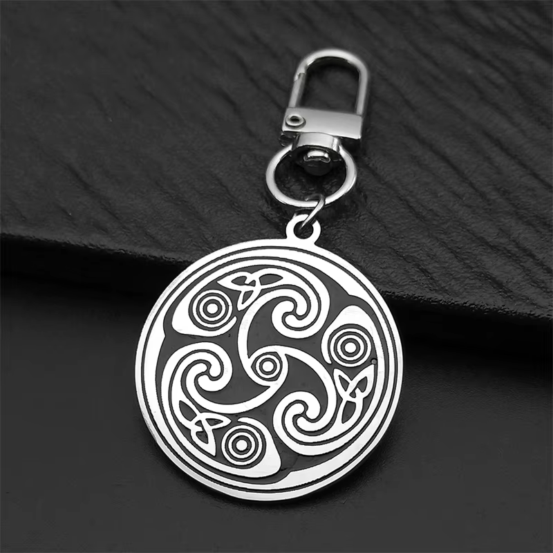 Triquetra Trinity celtique Triskele porte-clés femmes hommes en acier inoxydable couleur argent Viki