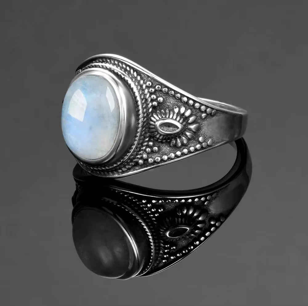 Bague rétro en argent Turquoise 8x10MM, bandes de Collection ovales en pierre naturelle pour bijoux 