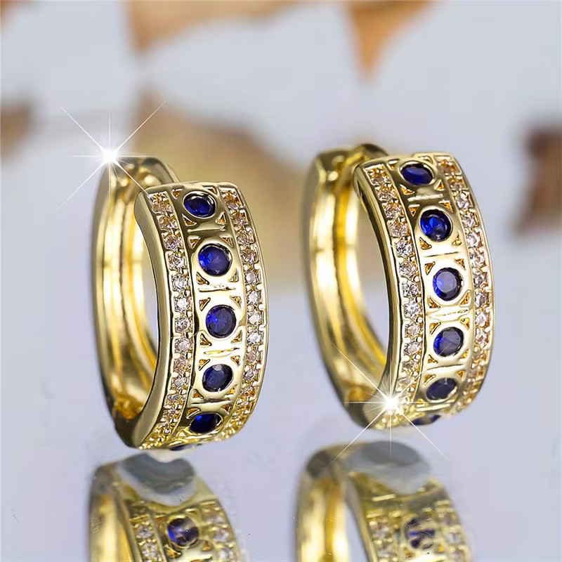 Huitan – boucles d'oreilles en or pour femmes, incrustées de CZ bleu brillant, Style bohème, accesso
