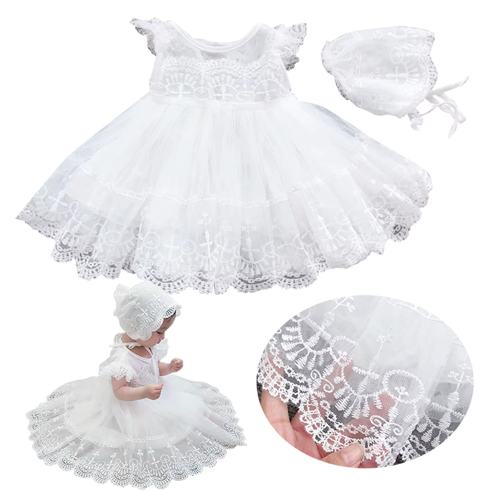 Robe de baptême pour bébés filles, en dentelle et maille, tenue de photographie, tenue de fête d'ann