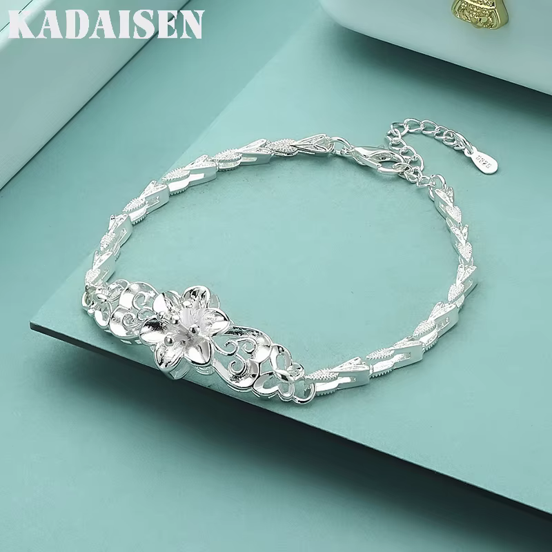 Bracelet de Mariage Élégant pour Femme en Argent Sterling 925 avec Chaîne et Fleur – Vente en Gros