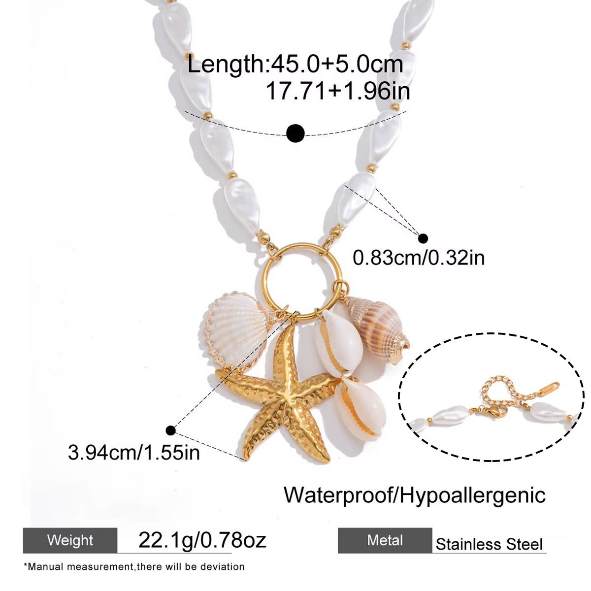 Nouveau Collier Pendentif Étoile de Mer Naturelle pour Femme, Chaîne Perlée Chic avec Breloque Coqui