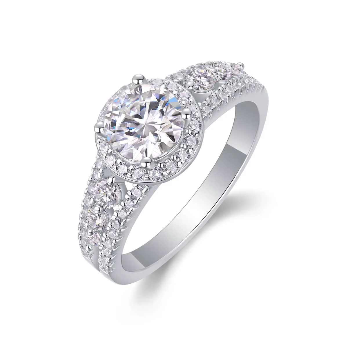 Bague de fiançailles JIUZUAN 1Ct Moissanite Halo, argent S925, plaqué or blanc 18 carats, design vin