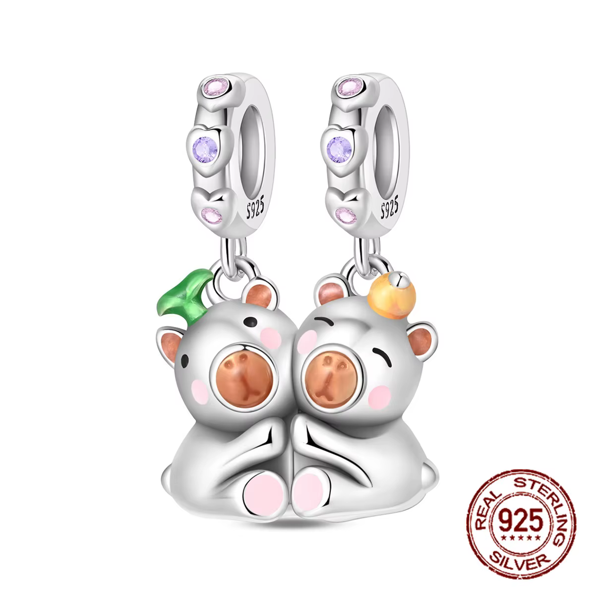 925 argent Sterling meilleur ami Bestie breloque Capybara Duo pendentif ensemble ajustement Original