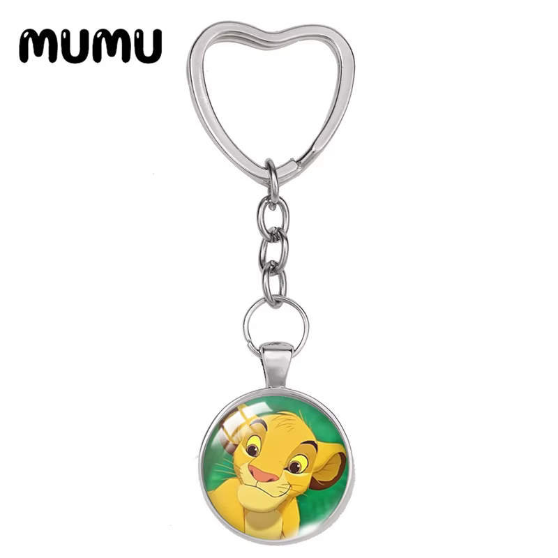 Porte-clés King Coussins Discuting pour enfants, porte-clés Simba et Nana, verre, cabochon breton, b