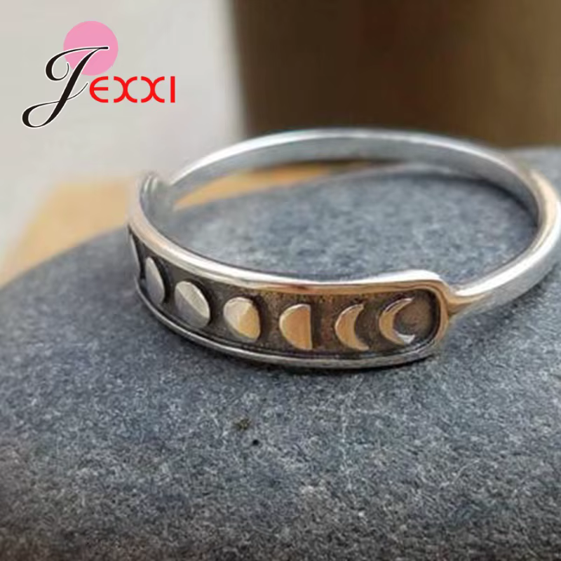 Bagues créatives en argent Sterling 925 pour femmes, bijoux antiques, style bohème, lune, Vintage, à