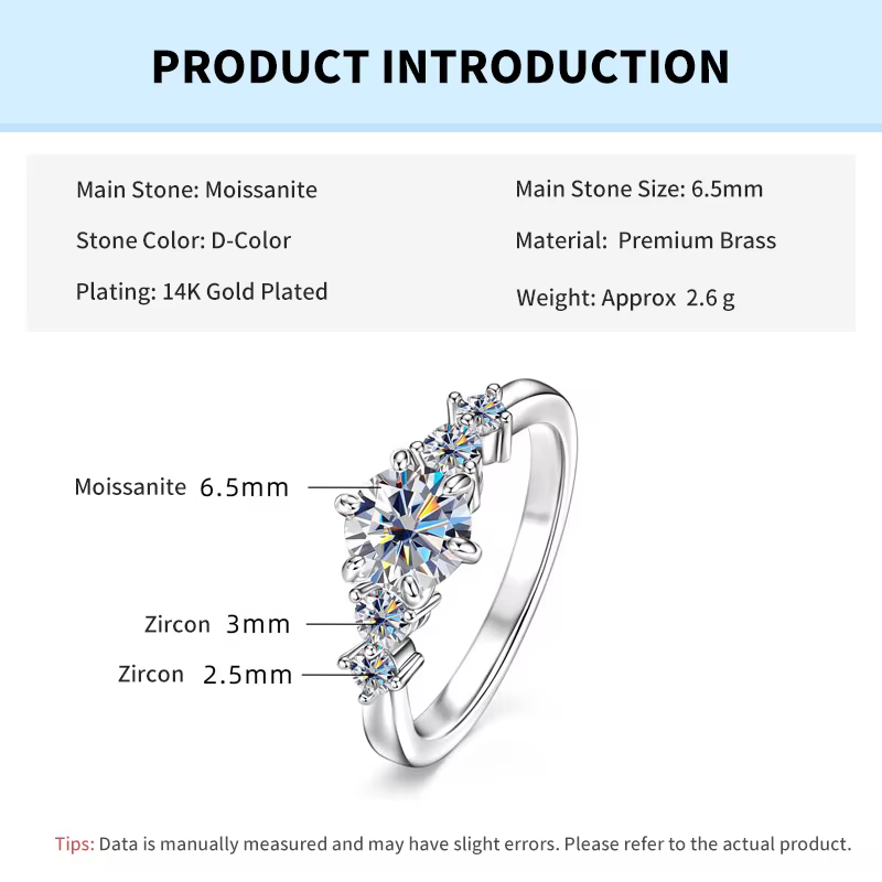 Bague de fiançailles Rrjzz 1CT D Color VVS1 en diamant imitation de laboratoire rond, moissanite, av