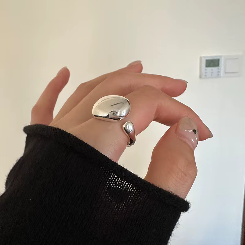 Nouveauté : Bagues pour femmes en argent sterling 925, surface lisse, forme ellipse, bijoux de luxe 