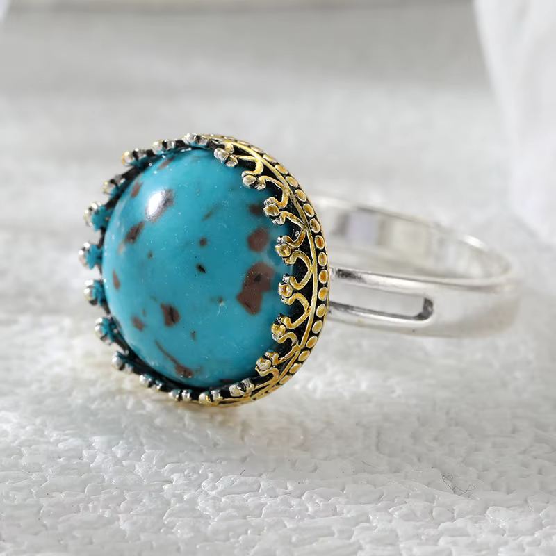Bague simple et tendance en turquoise synthétique verte, style bohème ethnique, faite à la main, bij