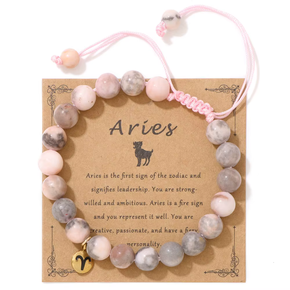 Bracelet de perles en pierre de zèbre rose balance, 12 signes de Constellation du zodiaque, bracelet