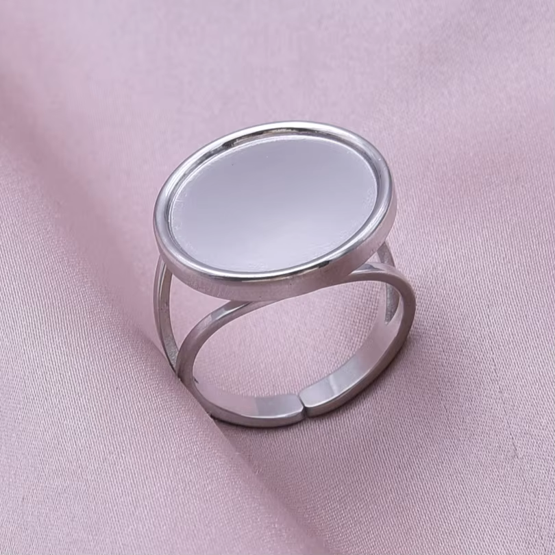 Bague elliptique en acier inoxydable à surface lisse et brillante, bague en métal à double pont, bag