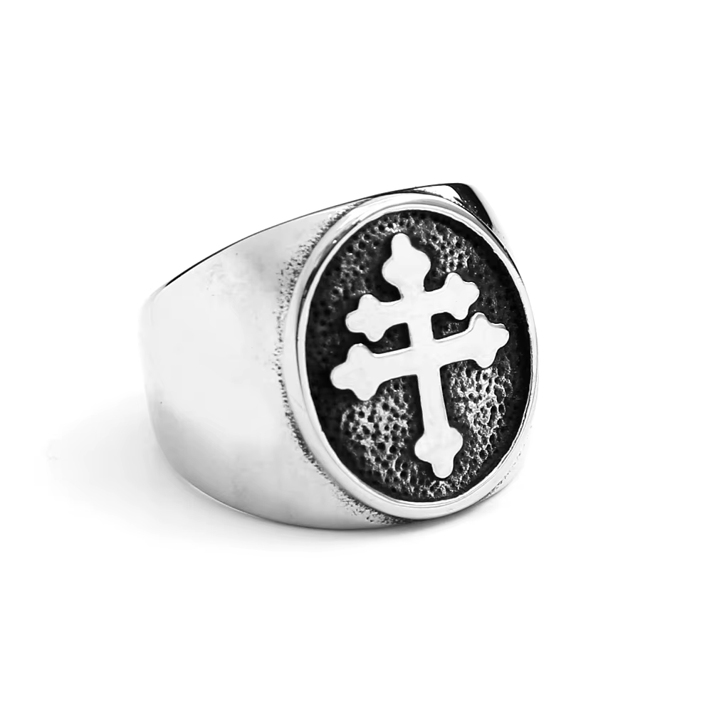 Bague croix de Lorraine en acier inoxydable de haute qualité pour hommes et femmes, chevalière class