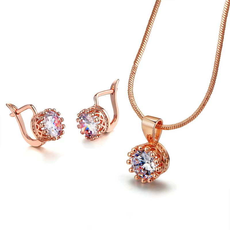 Ensembles de mariage classiques à la mode pour femmes, collier de fiançailles, boucles d'oreilles, c