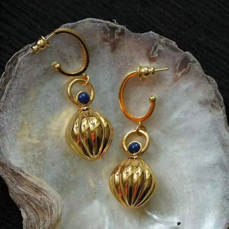 Boucles d'oreilles en lapis lazumovies artistiques rétro pour femmes, boucles d'oreilles longues en 