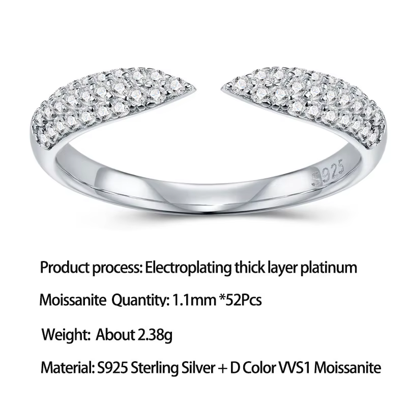 Bague ouverte en argent sterling S925 LinkerLove avec moissanite, plaquée or blanc, pour femme, idéa