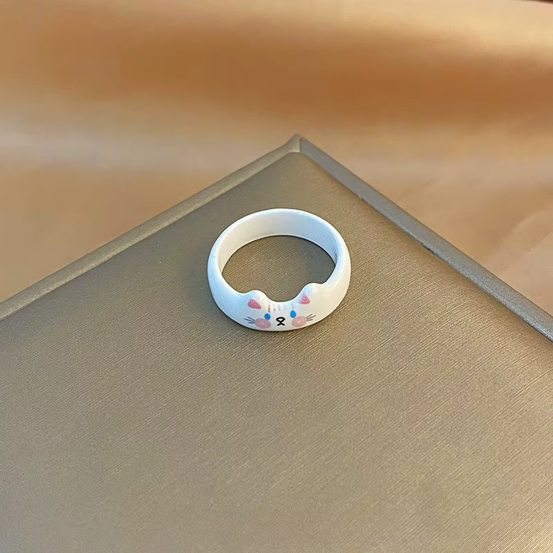 Nouvelle bague en céramique motif chat de dessin animé, style unique et créatif, cœur féminin minima