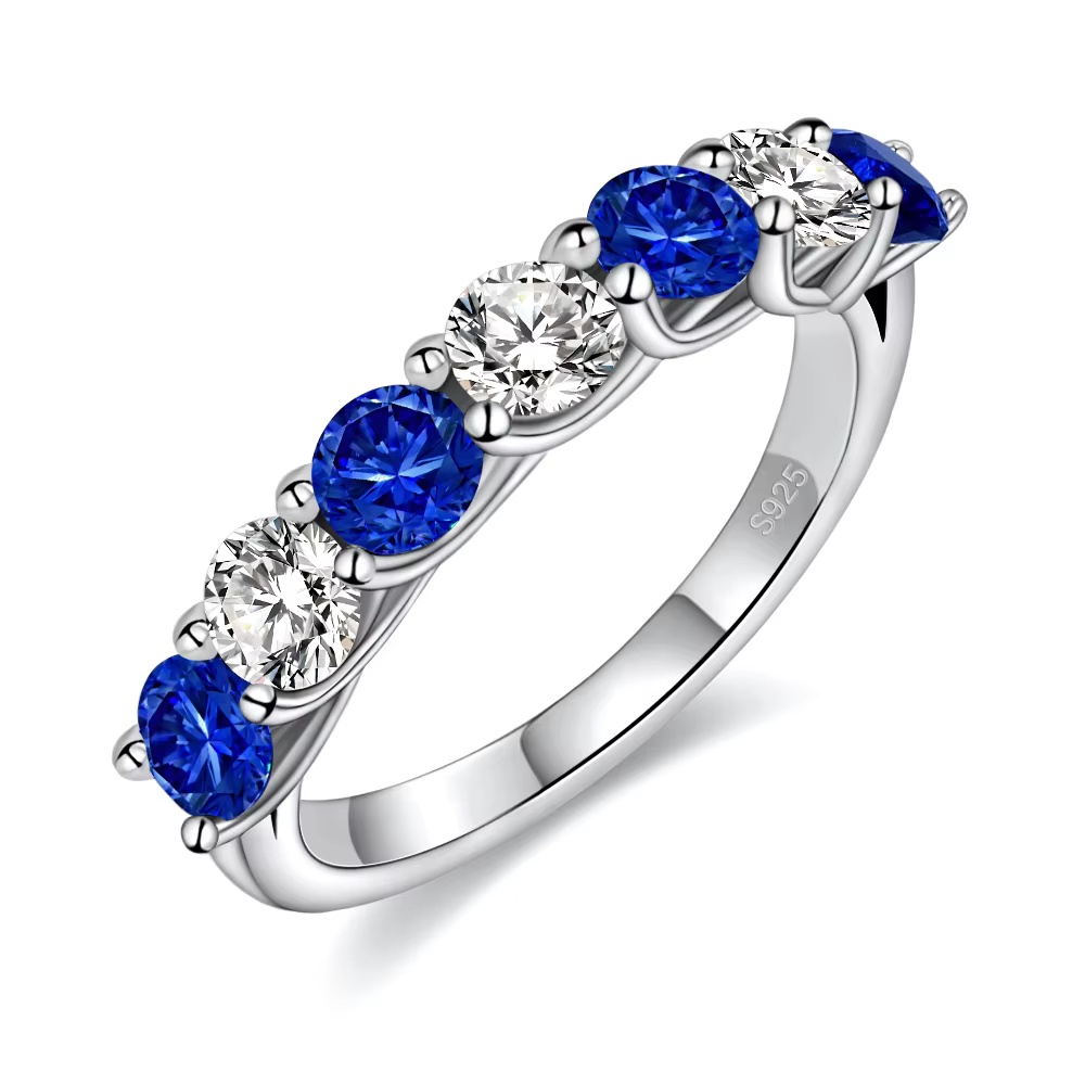 Bague de mariage en moissanite Pretty Beauty 3,5 mm en saphir de laboratoire, en argent sterling S92