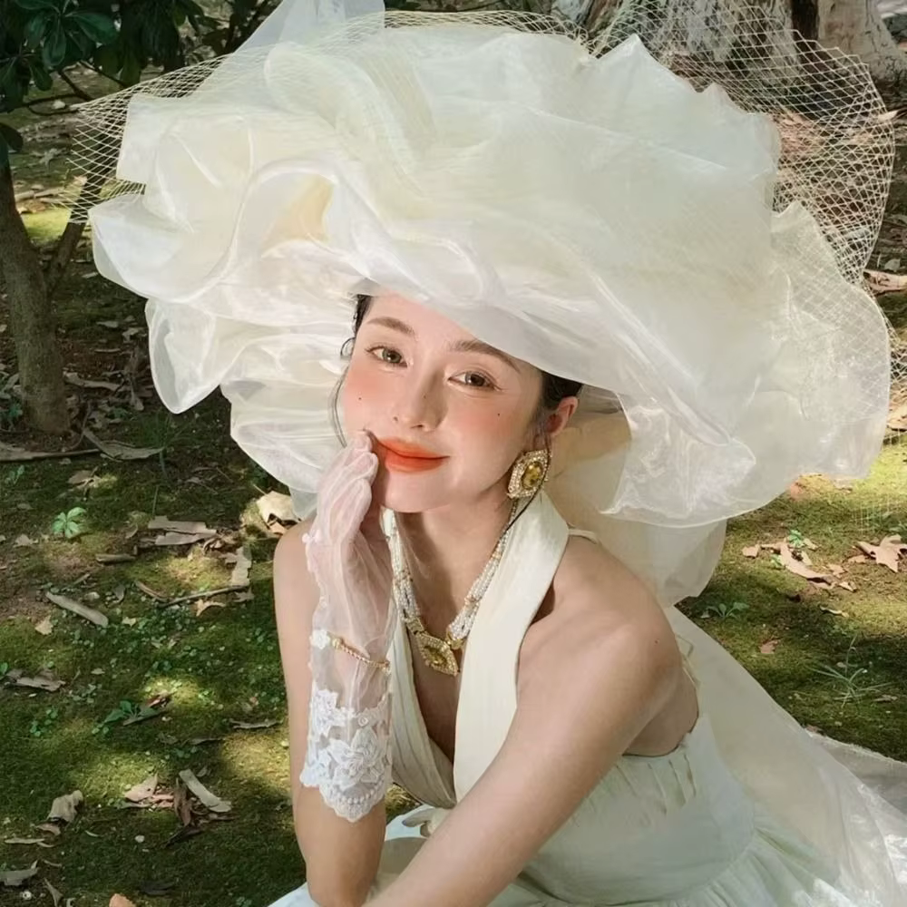 Coiffe de mariée de style français romantique, chapeaux de mariée de luxe grande taille, accessoires