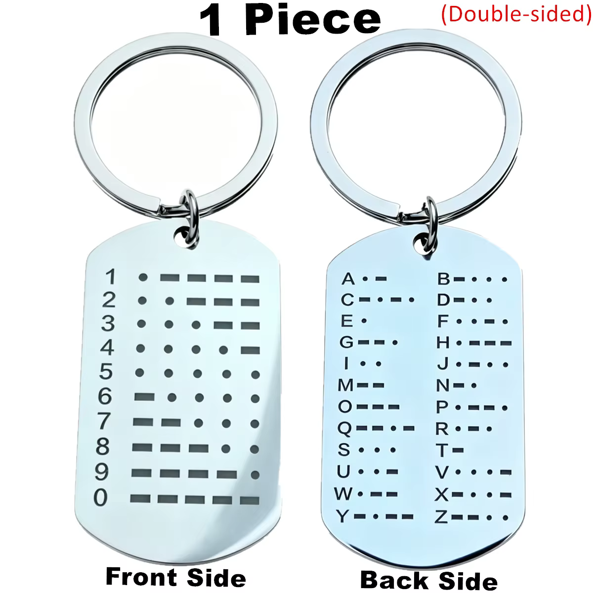 1 porte-clés de survie avec guide du code Morse, pendentif éducatif de communication d'urgence, port