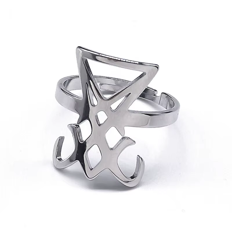 Bague gothique avec symbole de satan, Sigil de Lucifer, pour femmes et hommes, en acier inoxydable, 