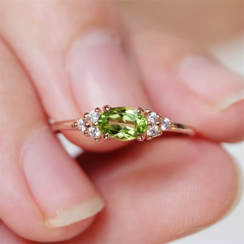 Petite bague en pierre vert Olive, couleur or Rose, ovale, Zircon, minimaliste, empilable, anneaux f