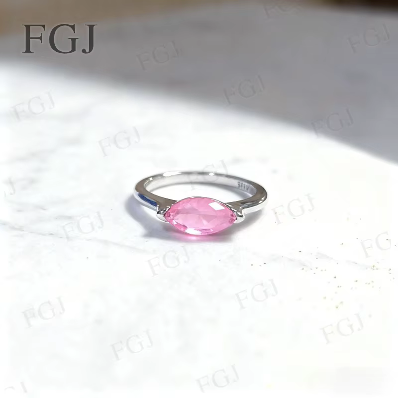 Bague Marquise personnalisée 5x11mm, rubis de laboratoire/Columbia/Padparadscha/saphir S925 plaqué o