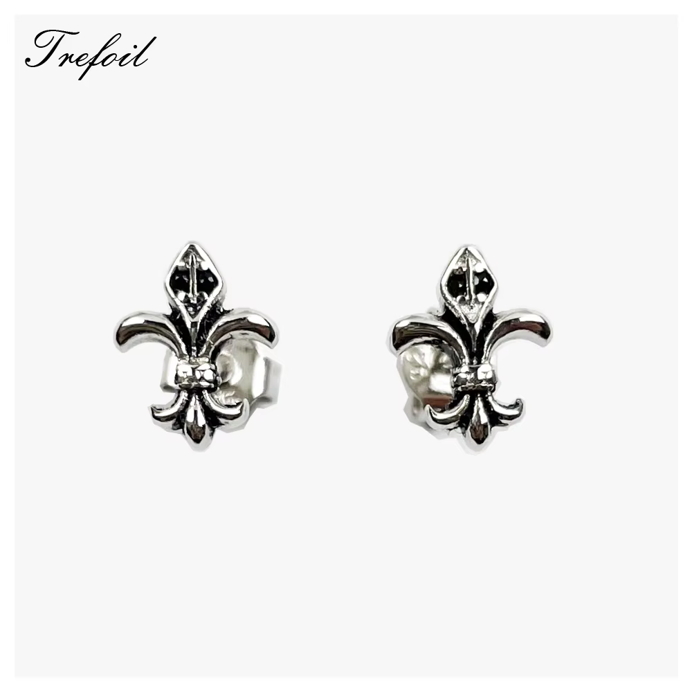 Clous d'oreilles Fleur-de-lis Lily 925 en argent Sterling flambant neuf Bijoux fins pour femmes homm