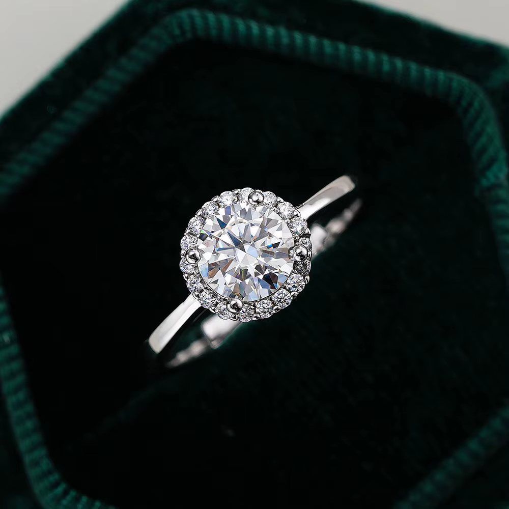 Bague de fiançailles de luxe en or blanc massif 18 carats avec moissanite 1 carat pour femme, bague 